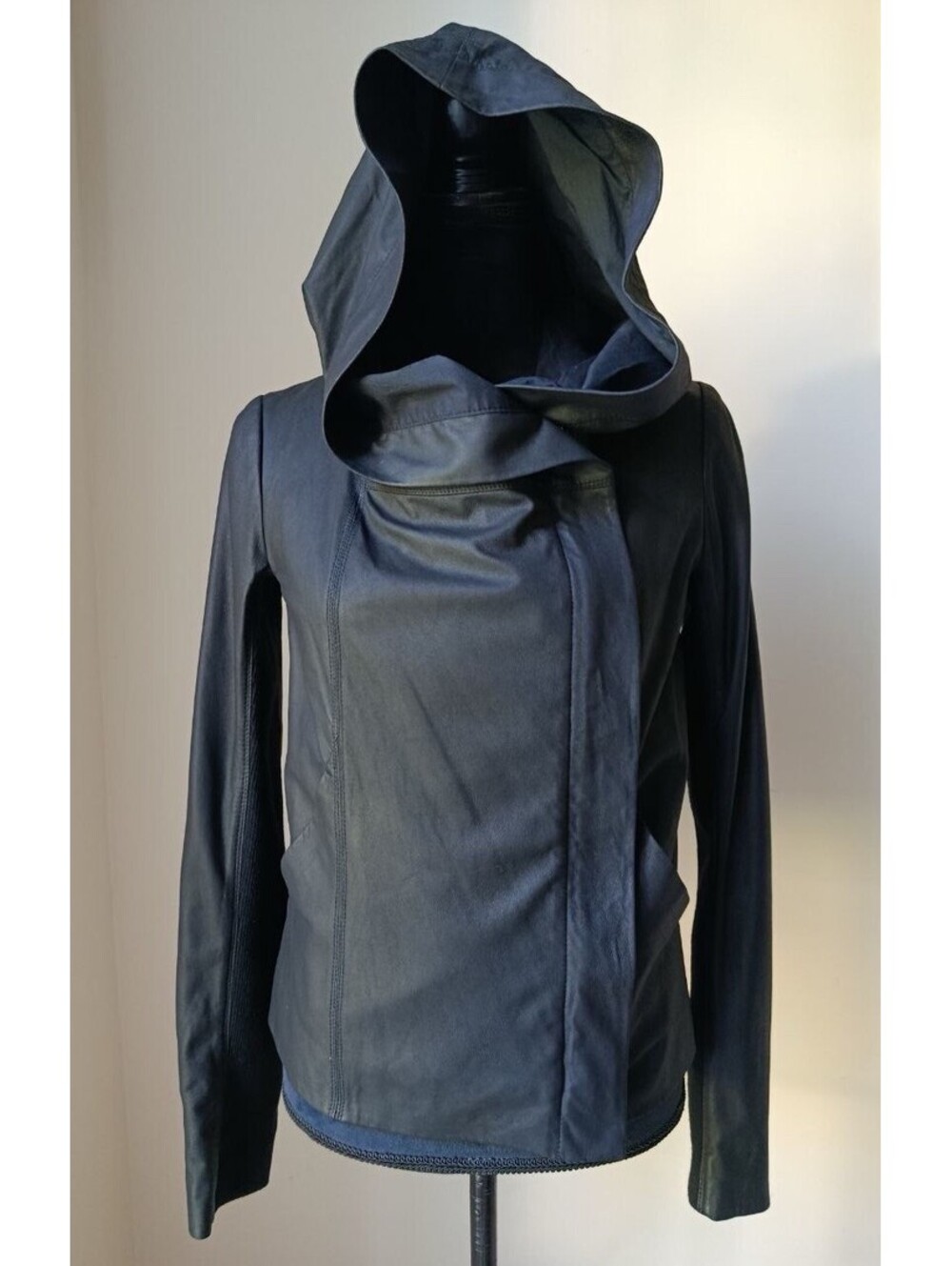 Vince Womens Leather Zip Up Jacket With Oversized Hood Black Size M